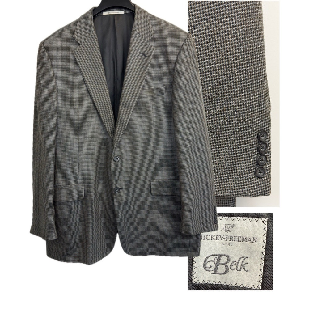 HICKEY FREEMAN Grey/Brown Worsted Wool Mens 44L Blazer Sport Coat Jacket